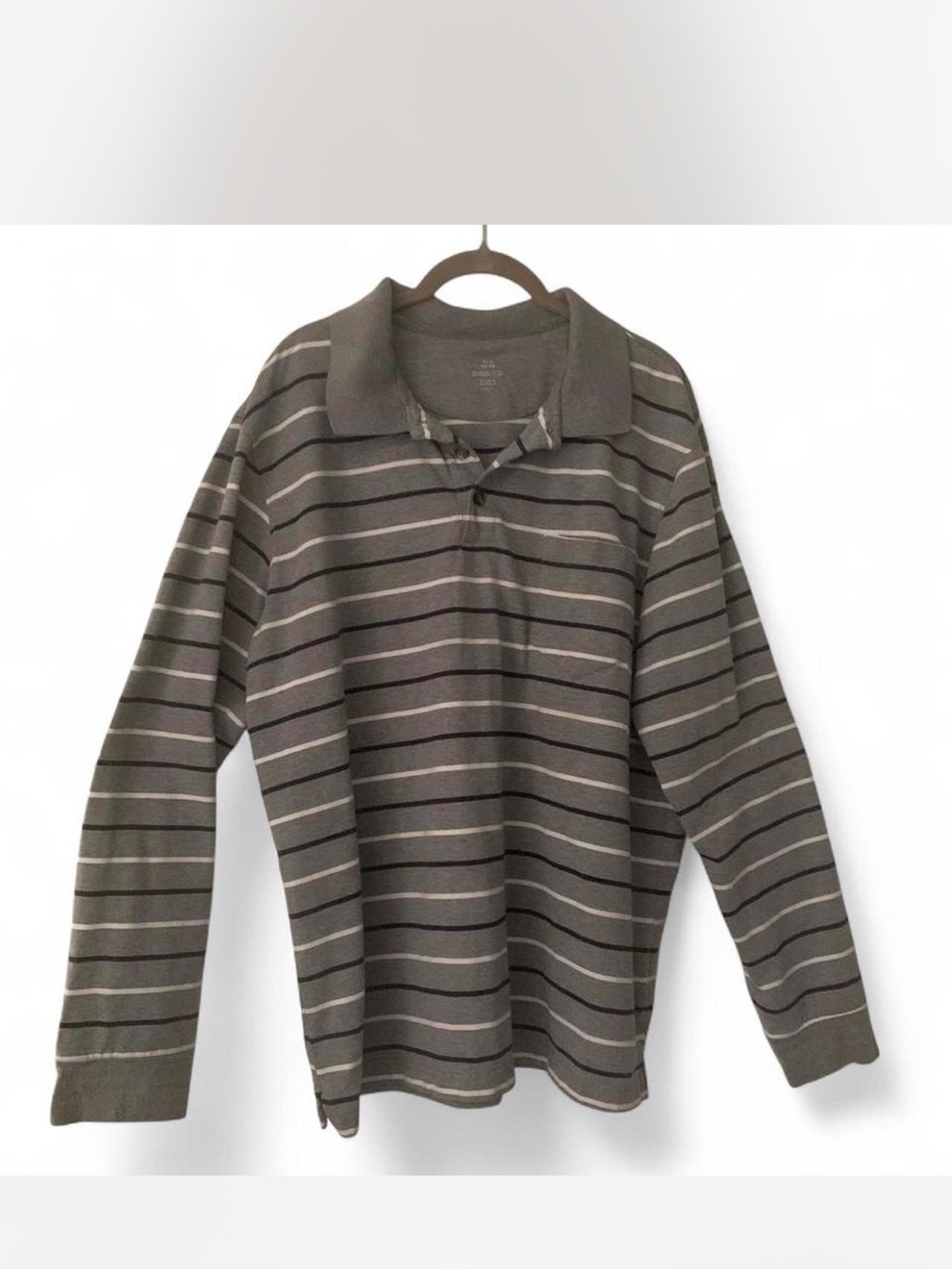 Men's Long Sleeve Striped Polo Shirt - grey size XL